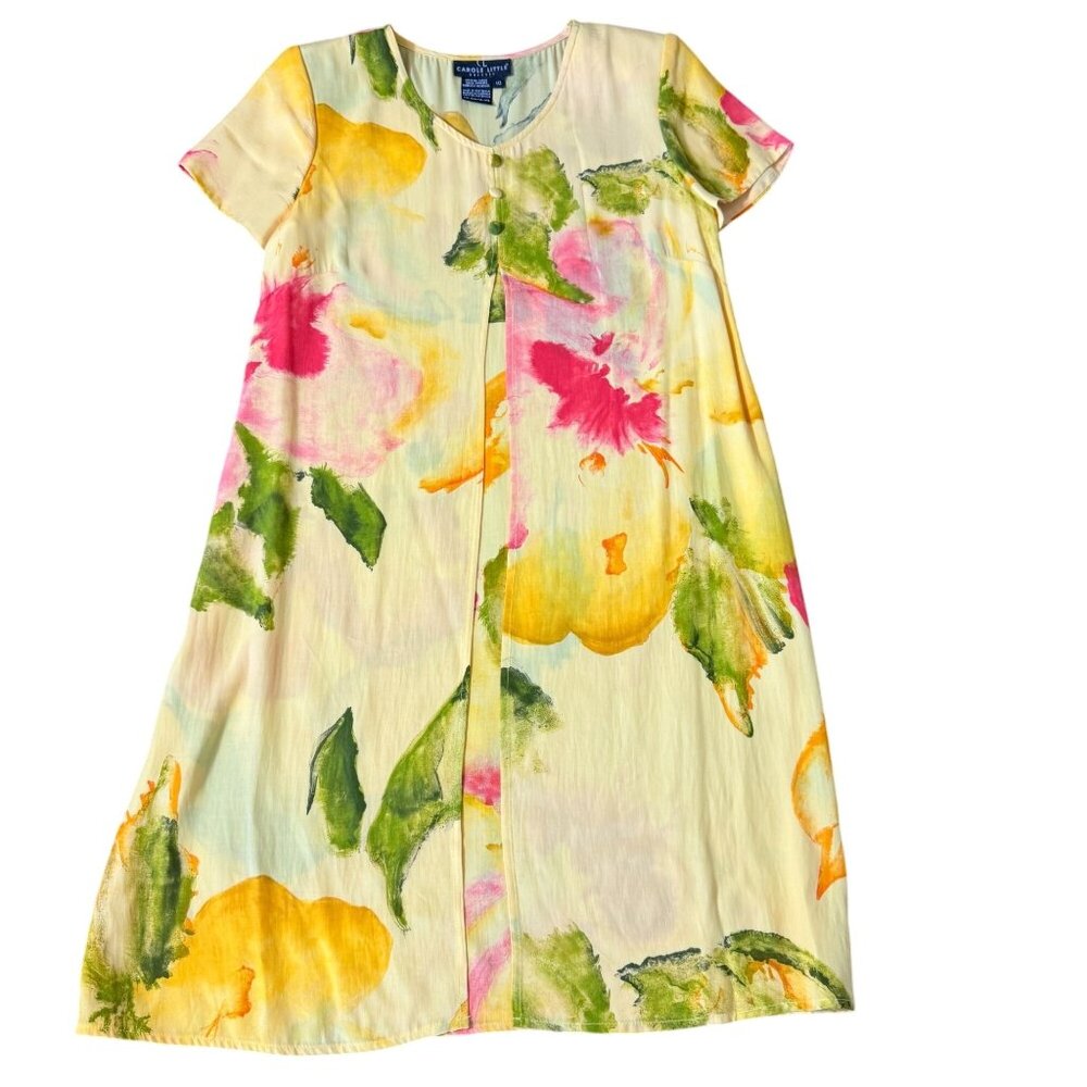 vintage Carole Little Womens Floral Overlay Shift Dress Size 10 colorful